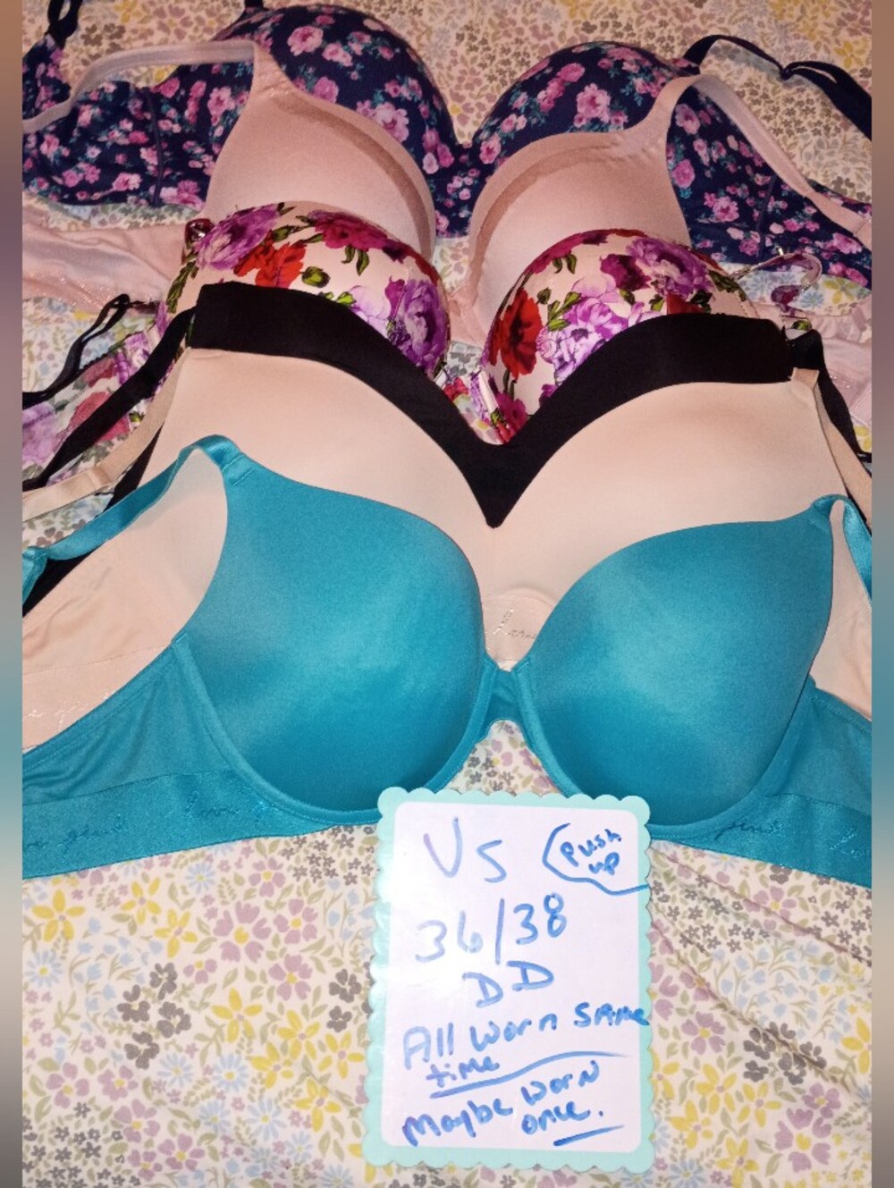 6 Like New Victoria Secret Pink Bra Lot 36DD VS Floral Lace Push Up Lot Set